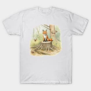 Fox and a birds in the woods T-Shirt